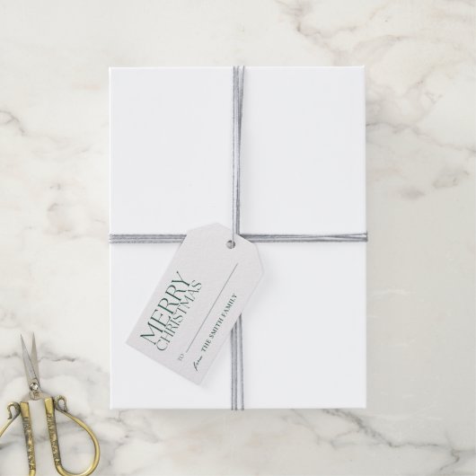 ミニマルモダン主義の緑のメリークリスマス ギフトタグ (より糸付き)