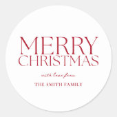 ミニマルモダン主義の赤メリークリスマス ラウンドシール (正面)