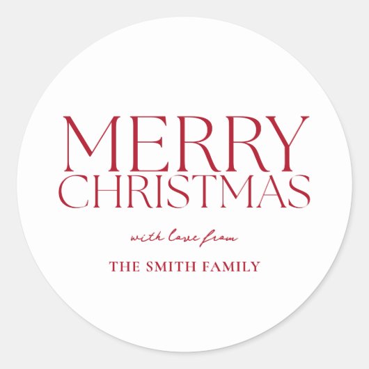 ミニマルモダン主義の赤メリークリスマス ラウンドシール (正面)