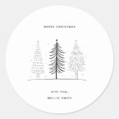 ミニマルモダン主義の黒と白のクリスマスツリー ラウンドシール (正面)