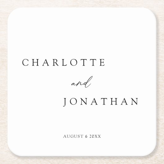 ミニマルモダン主義エレガントな結婚式 スクエアペーパーコースター (正面)