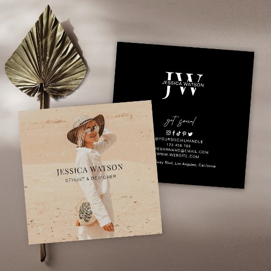 ミニマルモダン主義フルフォトグラファー黒 スクエア名刺