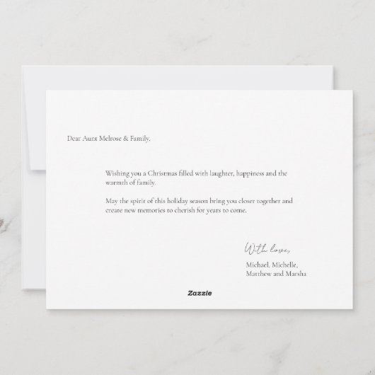 ミニマルモダン主義メリークリスマス家族の写真 シーズンカード (裏面)