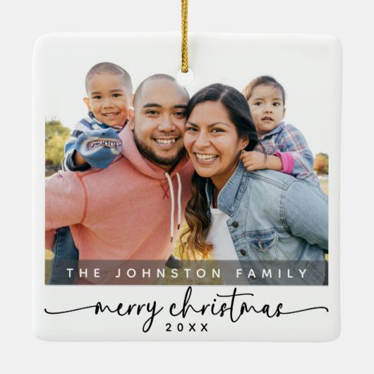 ミニマルモダン主義メリークリスマス家族の写真 セラミックオーナメント (裏面)