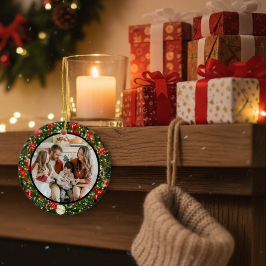 ミニマルモダン主義メリークリスマス家族の写真 セラミックオーナメント