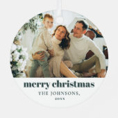 ミニマルモダン主義メリークリスマス家族の写真 メタルオーナメント (裏面)