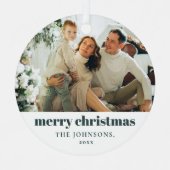 ミニマルモダン主義メリークリスマス家族の写真 メタルオーナメント (正面)