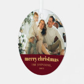 ミニマルモダン主義メリークリスマス家族の写真 メタルオーナメント (正面左)