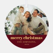 ミニマルモダン主義メリークリスマス家族の写真 メタルオーナメント (裏面)