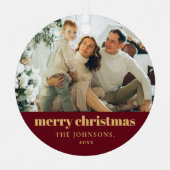 ミニマルモダン主義メリークリスマス家族の写真 メタルオーナメント (正面)