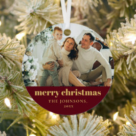 ミニマルモダン主義メリークリスマス家族の写真 メタルオーナメント