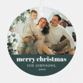 ミニマルモダン主義メリークリスマス家族の写真 メタルオーナメント (裏面)