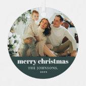 ミニマルモダン主義メリークリスマス家族の写真 メタルオーナメント (正面)