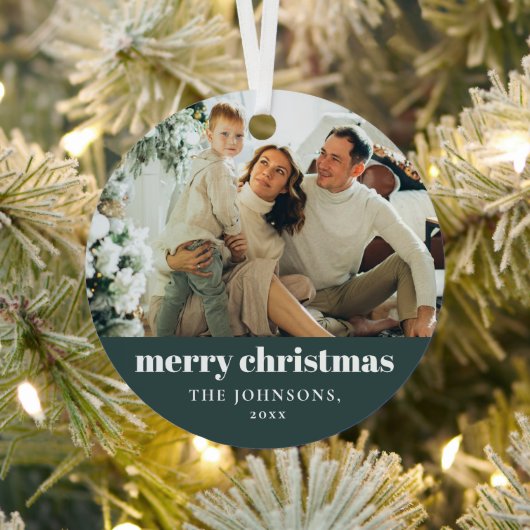 ミニマルモダン主義メリークリスマス家族の写真 メタルオーナメント (インサイチュ)