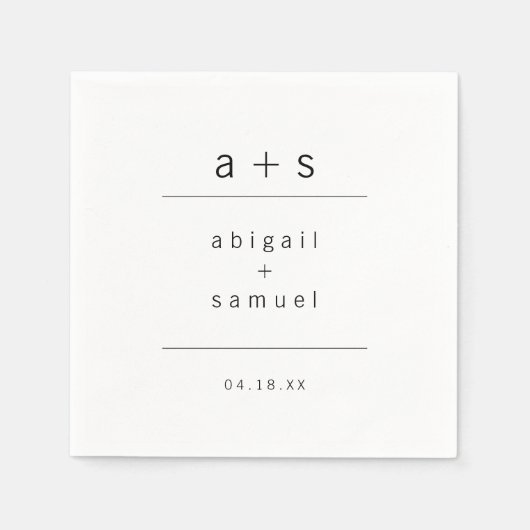 ミニマルモダン主義モノグラム黒結婚白 スタンダードカクテルナプキン (正面)