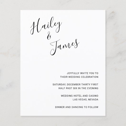 ミニマルモダン予算結婚式招待状 (正面)