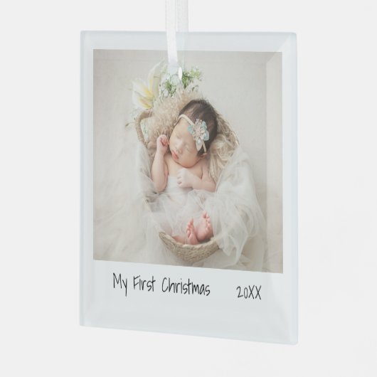 ミニマルモダン初めてのクリスマスフォトベビー ガラスオーナメント (正面左)