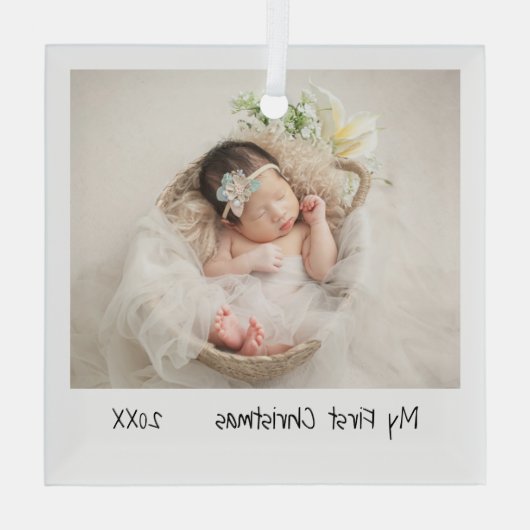 ミニマルモダン初めてのクリスマスフォトベビー ガラスオーナメント (裏面)