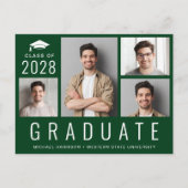 ミニマルモダン四フォトグリーン卒業式パーティー インビテーションポストカード (正面)