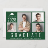 ミニマルモダン四フォトグリーン卒業式パーティー 招待状 (正面)