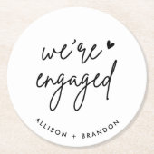 ミニマルモダン婚約パーティ婚約した ラウンドペーパーコースター (正面)