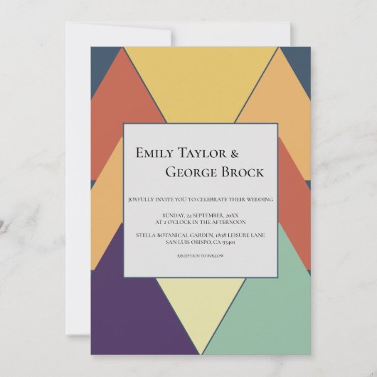 ミニマルモダン幾何カラフル結婚スタイリッシュの 招待状 (正面)