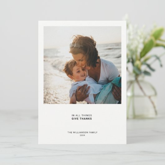 ミニマルモダン引用文 |フォトホリデー感謝 シーズンカード (スタンド正面)