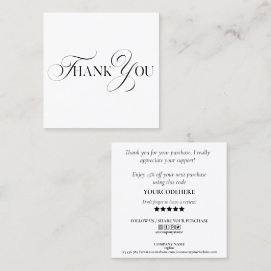 ミニマルモダン感謝していご注文の為に台本を出す スクエア名刺 (正面/裏面)