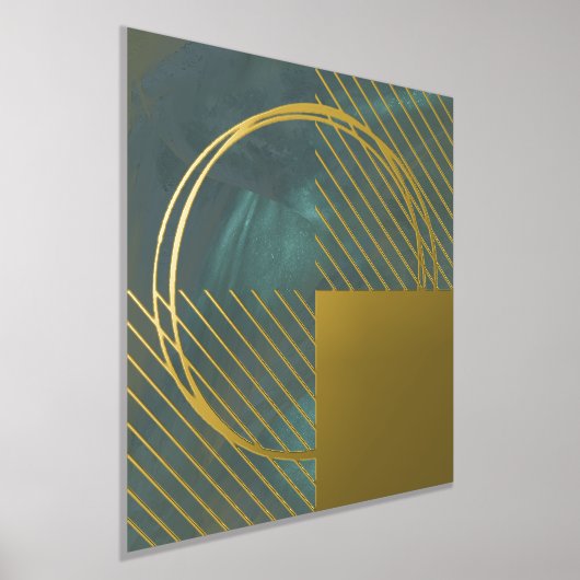 ミニマルモダン抽象芸術緑金ゴールド 箔ポスター (レイダウン)