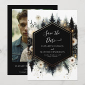 ミニマルモダン林結婚の セーブザデート (正面/裏面)