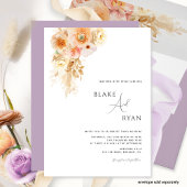 ミニマルモダン桃、クリーム、紫フローラ結婚 招待状