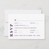 ミニマルモダン白と紫結婚のエレガント 出欠カード (正面)