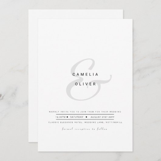 ミニマルモダン白黒アンパ結婚サンド 招待状 (正面/裏面)