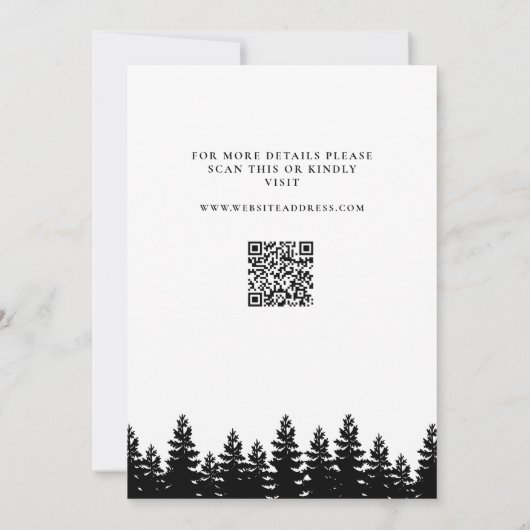 ミニマルモダン白黒ウィンターウェディングQRCode セーブザデート (裏面)