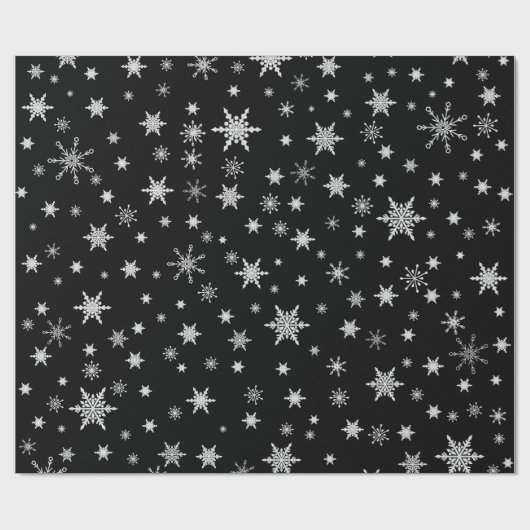 ミニマルモダン白黒クリスマススノーフレーク ラッピングペーパー (フラット)