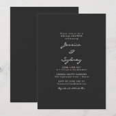 ミニマルモダン白黒スクリプトブライダルシャワー 招待状 (正面/裏面)