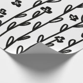 ミニマルモダン白黒ドードルフローラ ラッピングペーパー (角)
