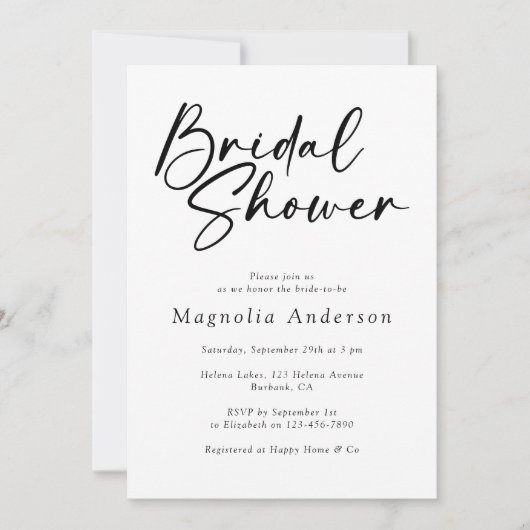 ミニマルモダン白黒ブライダルシャワー 招待状 (正面)