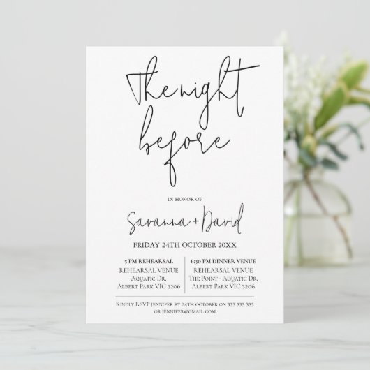 ミニマルモダン白黒リハーサルディナー 招待状 (スタンド正面)