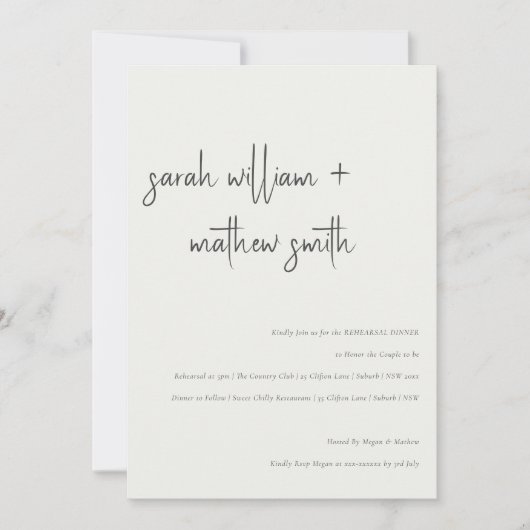 ミニマルモダン白黒台本リハーサル夕食会 招待状 (正面)