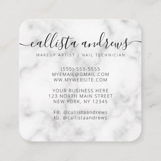 ミニマルモダン白黒大理石ロゴ スクエア名刺 (裏面)