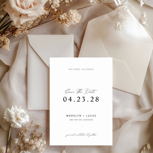 ミニマルモダン白黒日付カードの保存 招待状