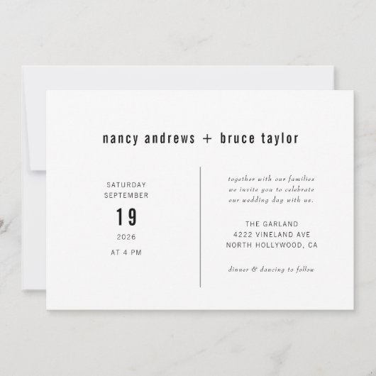 ミニマルモダン白黒結婚タイポグラフィ 招待状 (正面)