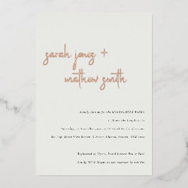 ミニマルモダン白黒・スクリプト婚約 箔招待状