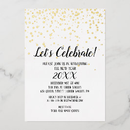 ミニマルモダン紙吹雪新年金ゴールド 箔招待状