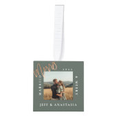 ミニマルモダン結婚したメリーと金ゴールドのスクリプトの写真 キューブオーナメント (正面)