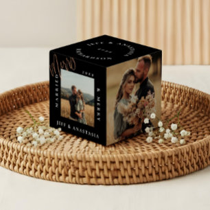 ミニマルモダン結婚したメリーと金ゴールドのスクリプト フォトキューブ