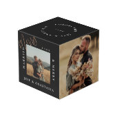 ミニマルモダン結婚したメリーと金ゴールドのスクリプト フォトキューブ (裏面アングル)