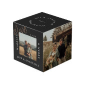 ミニマルモダン結婚したメリーと金ゴールドのスクリプト フォトキューブ (正面アングル)