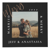 ミニマルモダン結婚したメリーと金ゴールドのスクリプト フォトキューブ (正面)